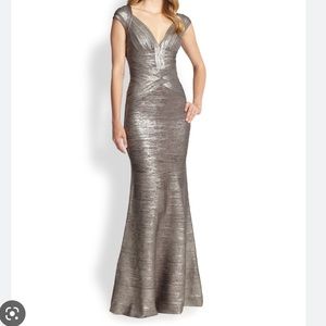 Herve Leger Metallic Silver Mermaid Gown